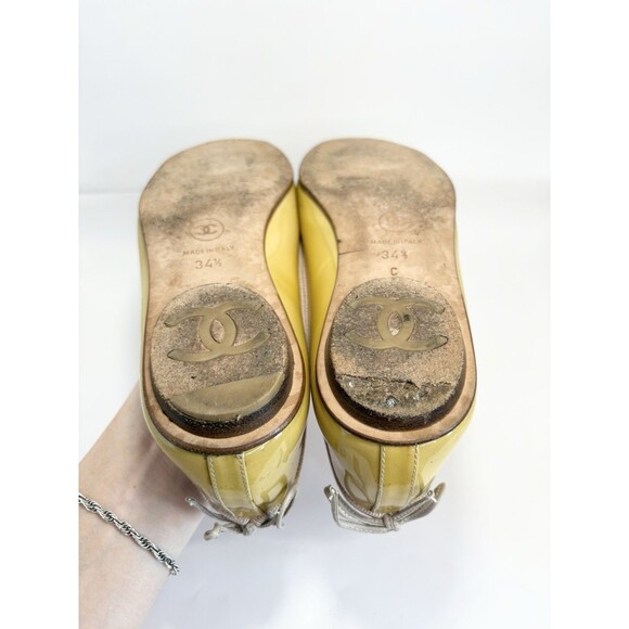 Chanel Ballet Flats Yellow Patent Leather w/ Large CC Logo Y2K Sz EU 34.5 4.5 - Picture 11 of 16